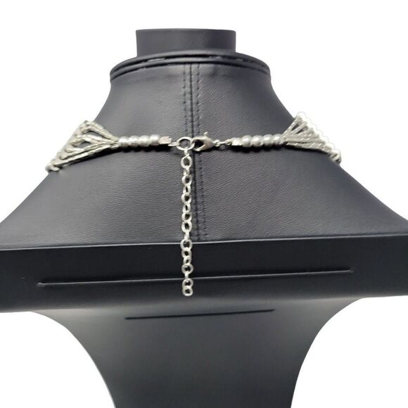 Silver Tone Beaded Spiked Choker Collar Primitive Brutalist Tribal Medieval - Picture 5 of 9